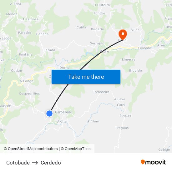 Cotobade to Cerdedo map