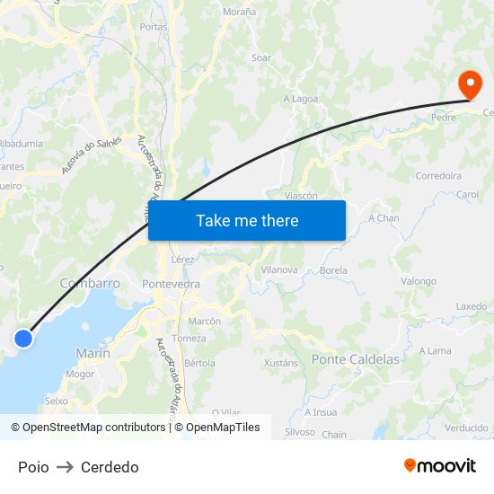 Poio to Cerdedo map