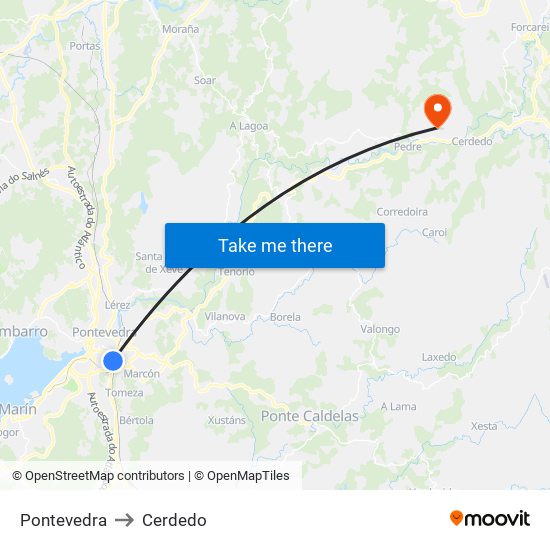 Pontevedra to Cerdedo map