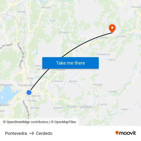 Pontevedra to Cerdedo map