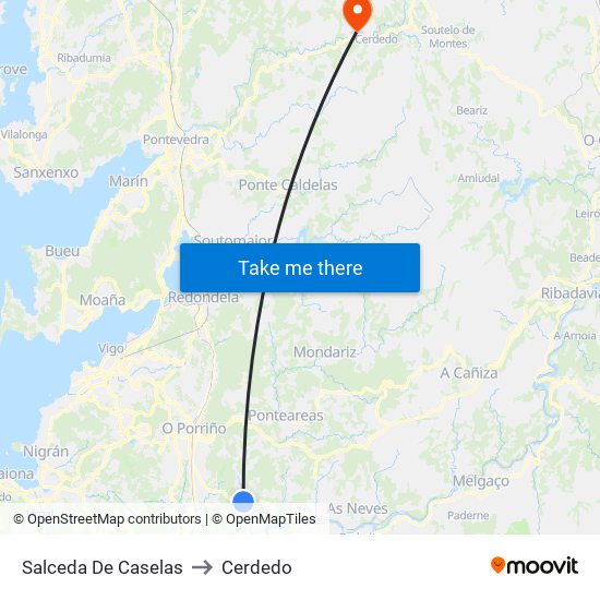 Salceda De Caselas to Cerdedo map