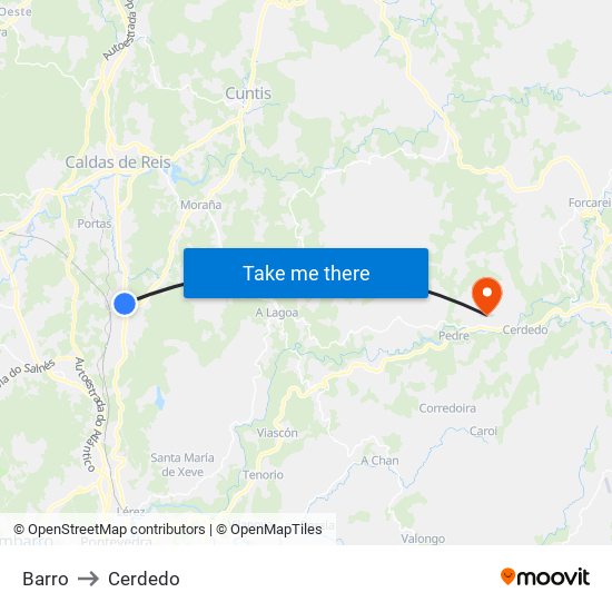 Barro to Cerdedo map