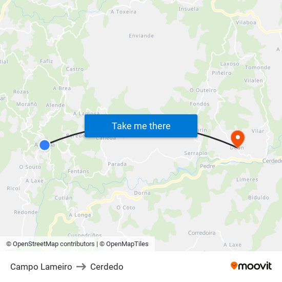 Campo Lameiro to Cerdedo map