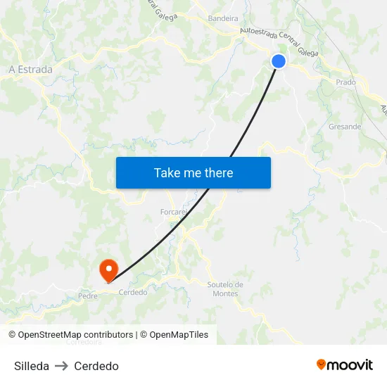 Silleda to Cerdedo map