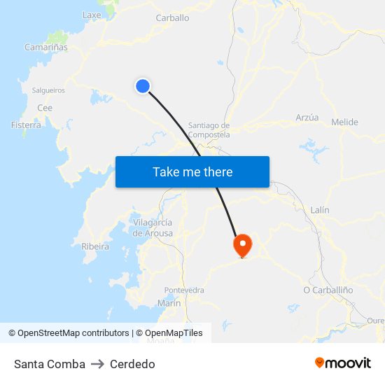 Santa Comba to Cerdedo map