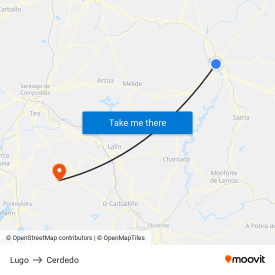 Lugo to Cerdedo map