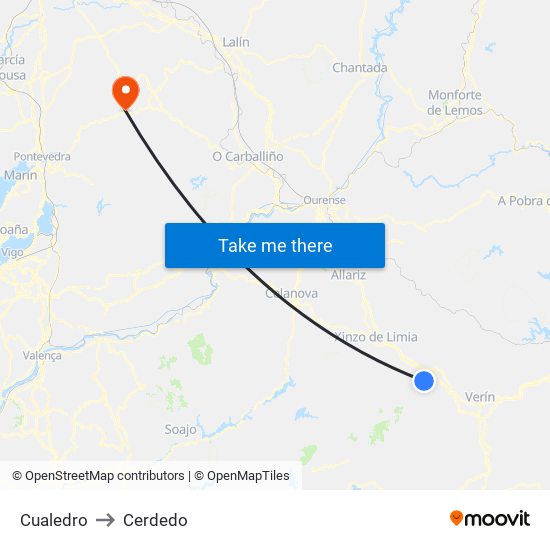 Cualedro to Cerdedo map