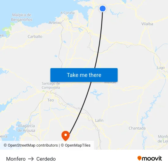 Monfero to Cerdedo map