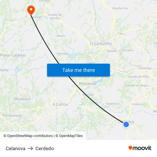 Celanova to Cerdedo map