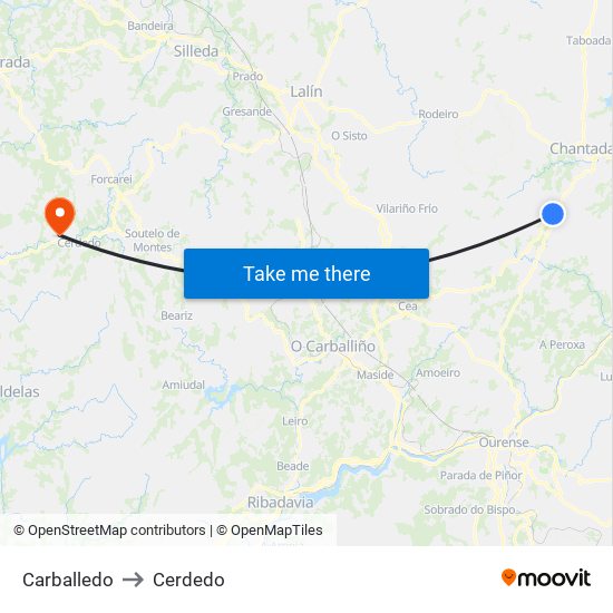 Carballedo to Cerdedo map