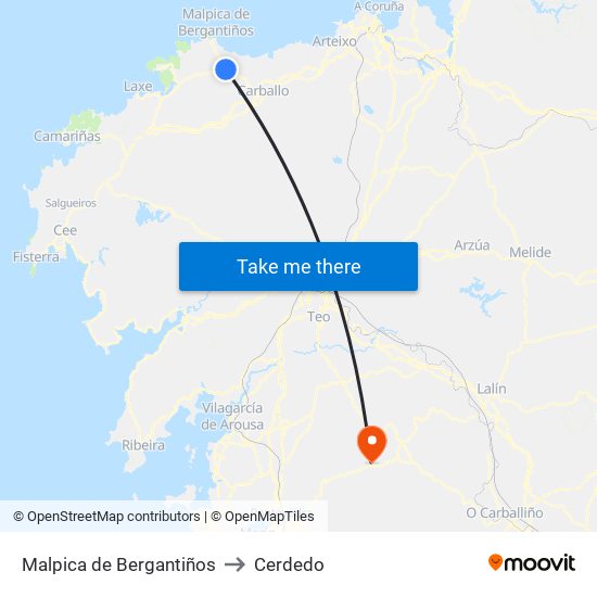Malpica de Bergantiños to Cerdedo map