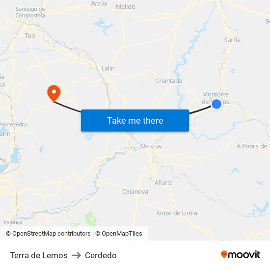 Terra de Lemos to Cerdedo map