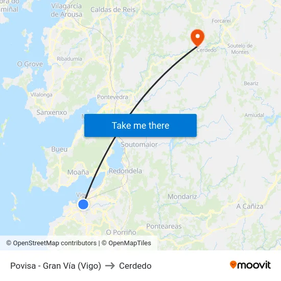 Povisa - Gran Vía (Vigo) to Cerdedo map