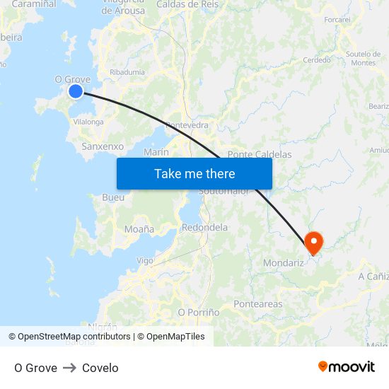 O Grove to Covelo map