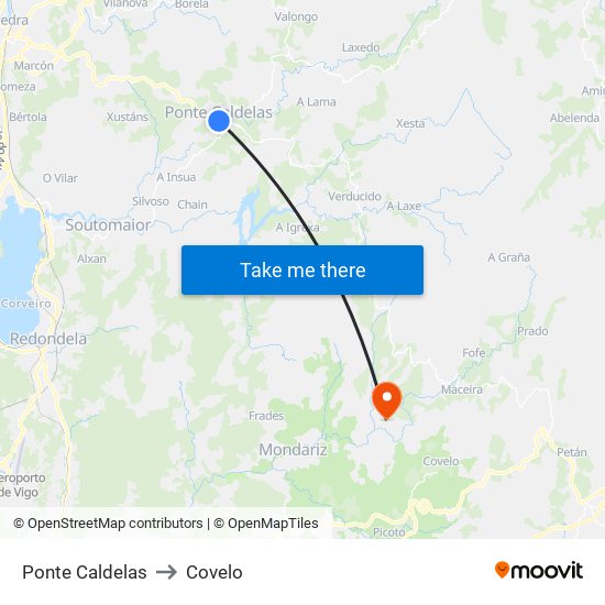 Ponte Caldelas to Covelo map