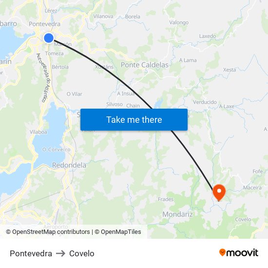 Pontevedra to Covelo map