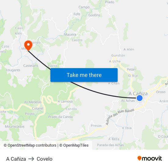 A Cañiza to Covelo map