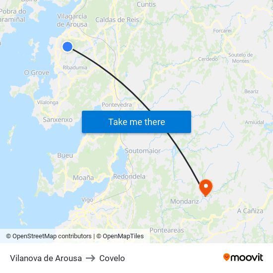 Vilanova de Arousa to Covelo map