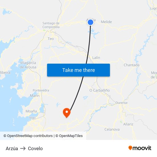Arzúa to Covelo map