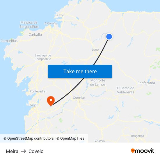 Meira to Covelo map