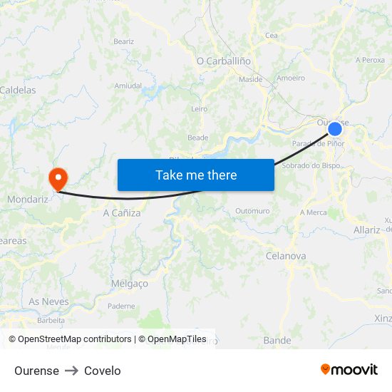 Ourense to Covelo map