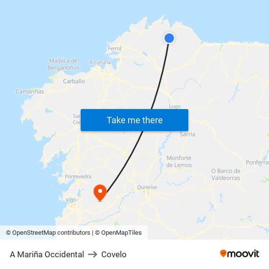 A Mariña Occidental to Covelo map