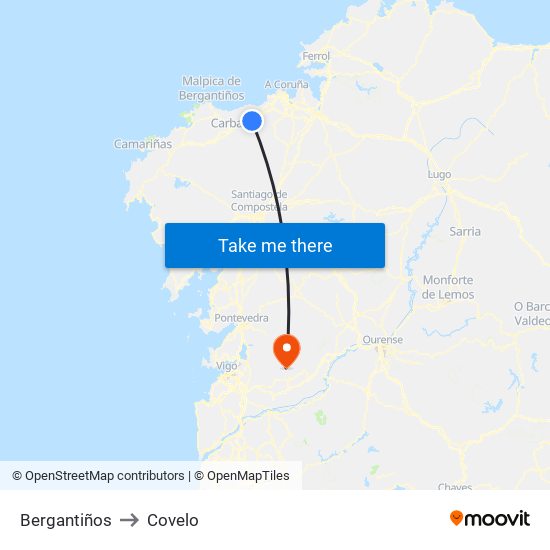 Bergantiños to Covelo map
