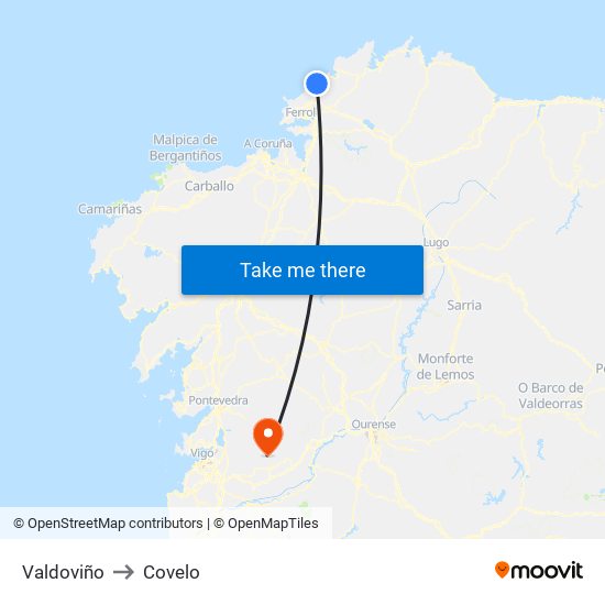 Valdoviño to Covelo map