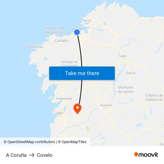 A Coruña to Covelo map