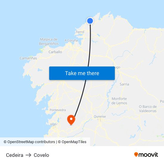 Cedeira to Covelo map