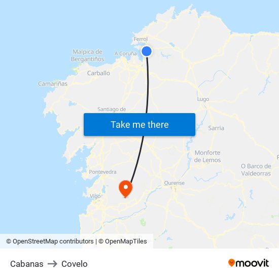 Cabanas to Covelo map