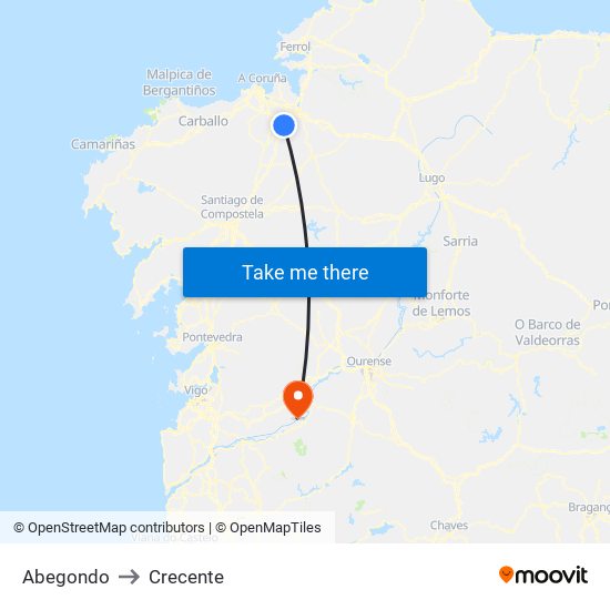 Abegondo to Crecente map