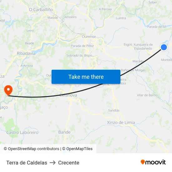 Terra de Caldelas to Crecente map