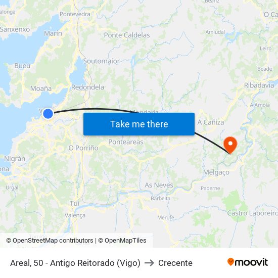 Areal, 50 - Antigo Reitorado (Vigo) to Crecente map
