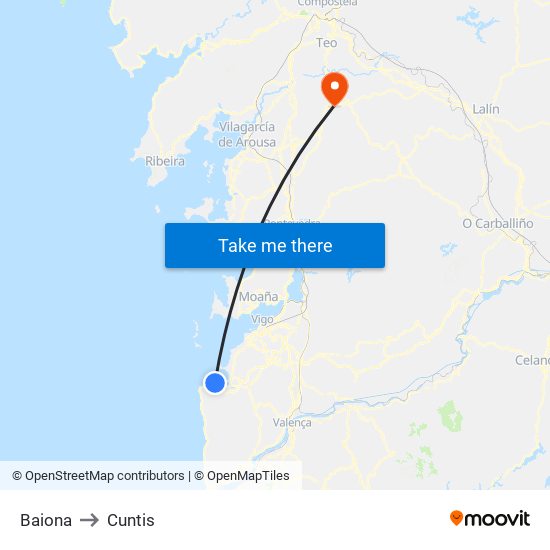 Baiona to Cuntis map