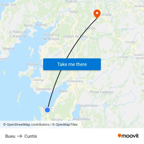 Bueu to Cuntis map