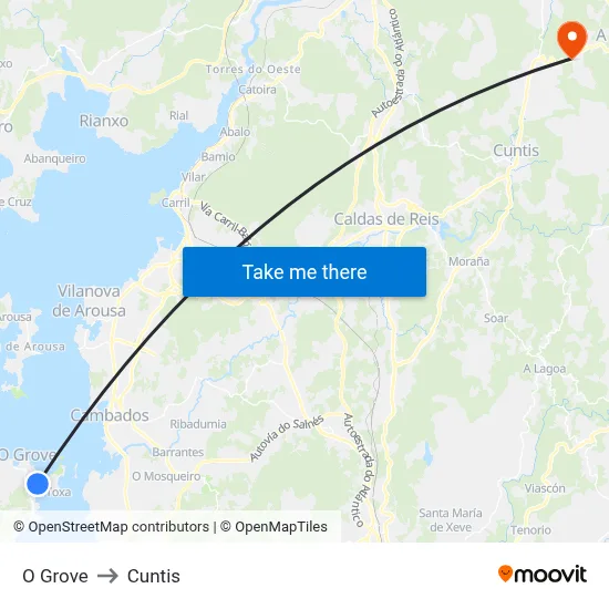 O Grove to Cuntis map