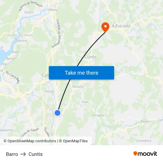 Barro to Cuntis map