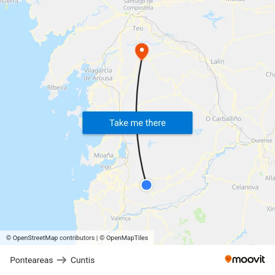 Ponteareas to Cuntis map