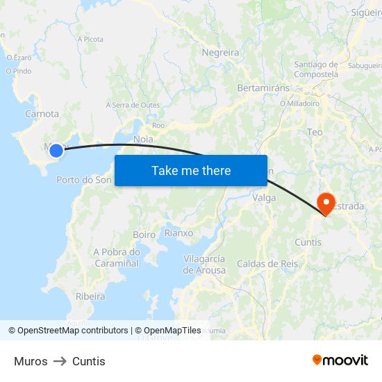 Muros to Cuntis map