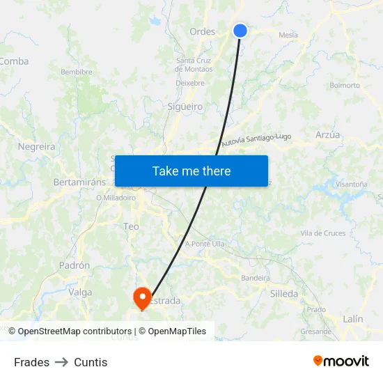 Frades to Cuntis map