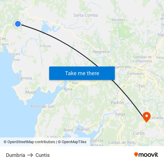 Dumbría to Cuntis map