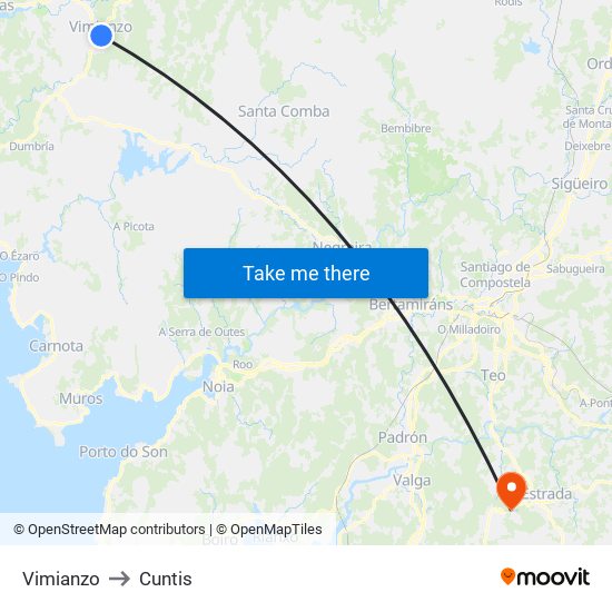 Vimianzo to Cuntis map