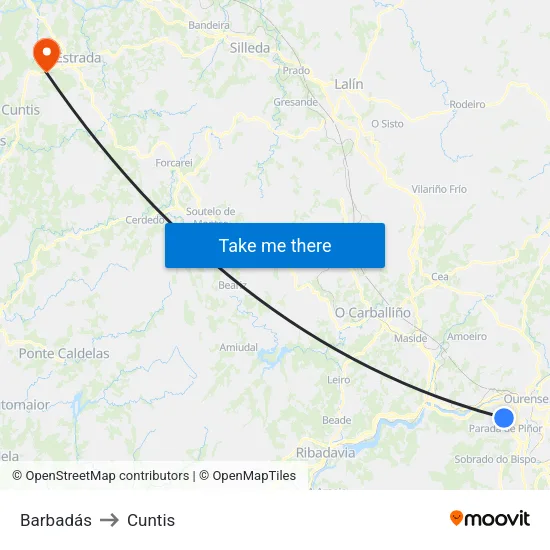 Barbadás to Cuntis map