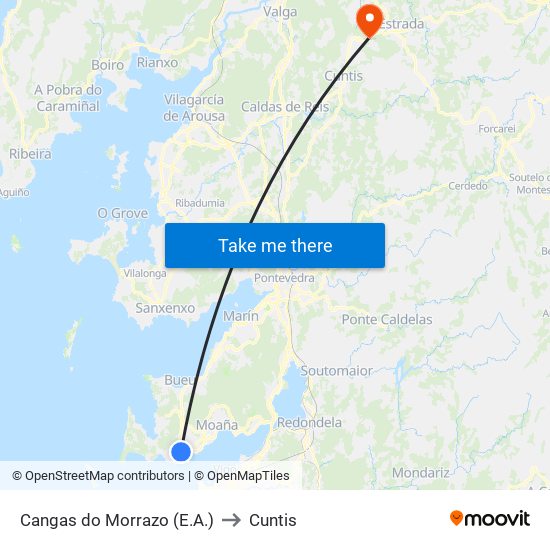 Cangas do Morrazo (E.A.) to Cuntis map