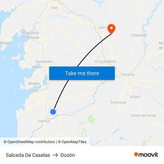 Salceda De Caselas to Dozón map