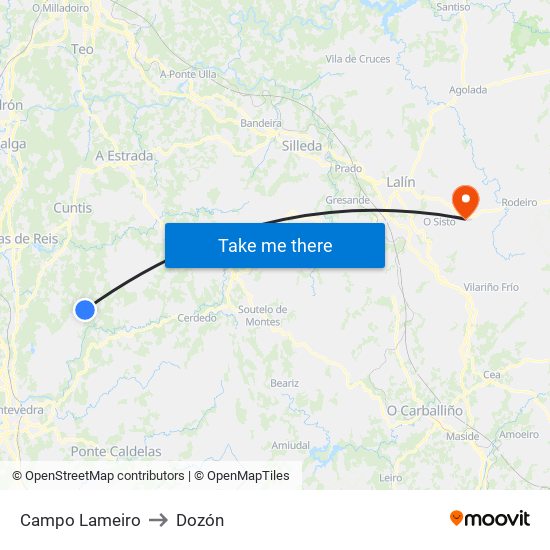 Campo Lameiro to Dozón map