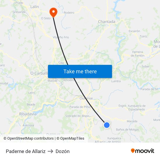 Paderne de Allariz to Dozón map
