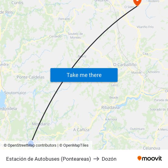 Estación de Autobuses (Ponteareas) to Dozón map