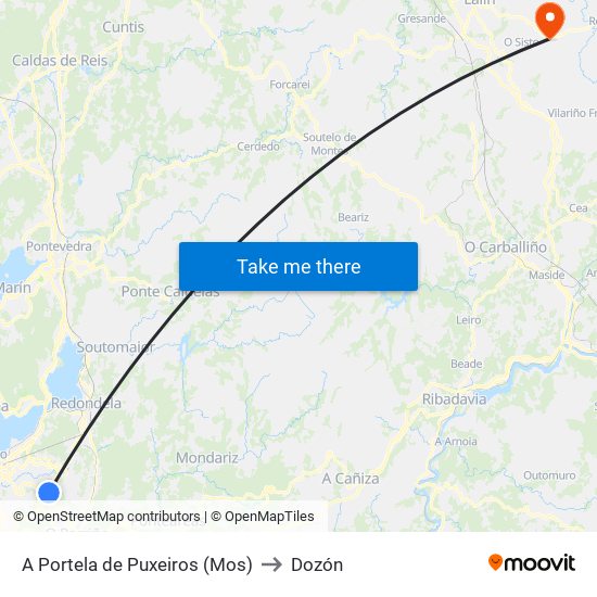 A Portela de Puxeiros (Mos) to Dozón map